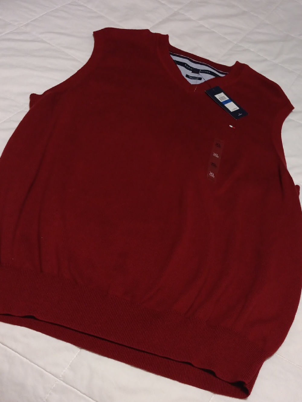 Tommy Hilfiger Red V-Neck Sweater Vest with Signature Trim NWT